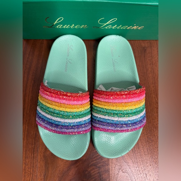 Lauren Lorraine Shoes - Lauren Lorraine Sparkly Rainbow Flat Sandals Women's